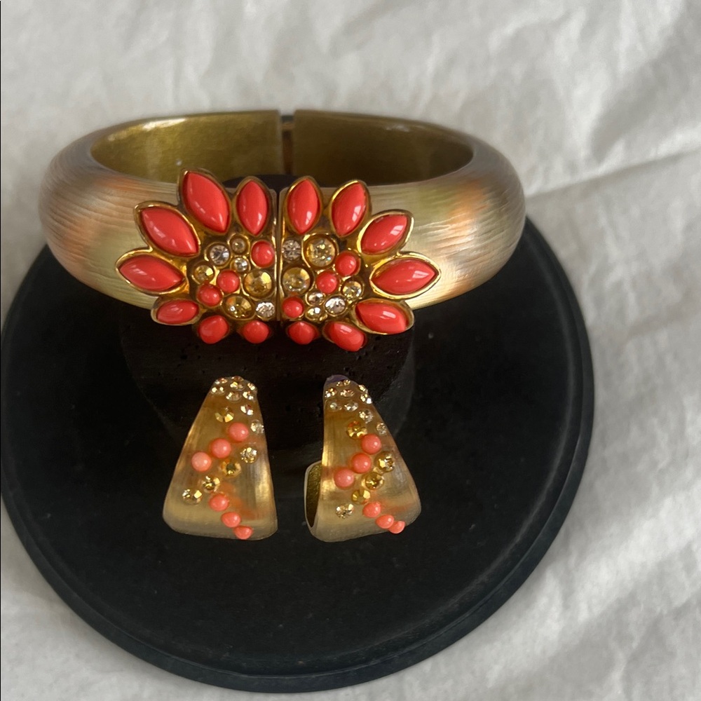 Alexis Bittar Gold and Coral Bracelet & Earrings Set